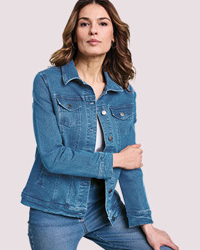 model wearing denim jacket and denim pants