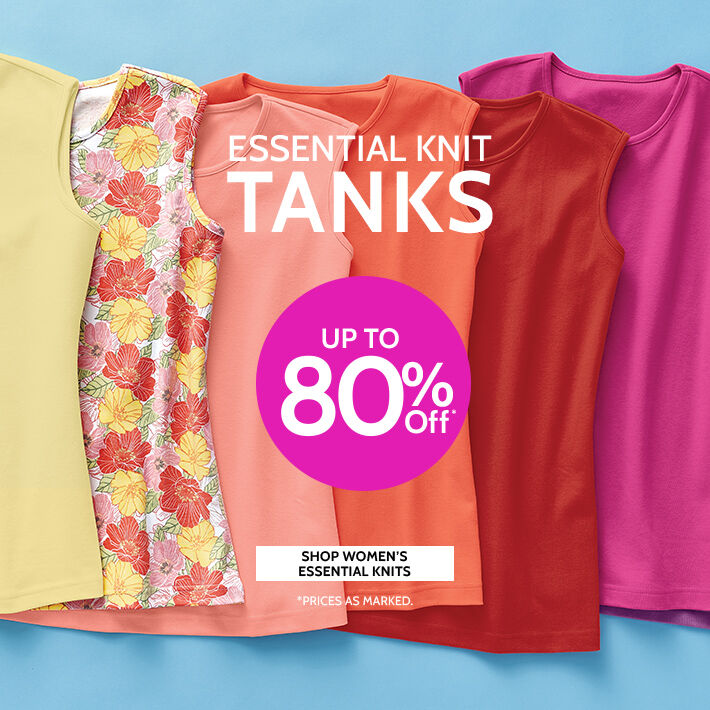 essential knit tanks up to 80% off* shop women's essential knits *prices as marked