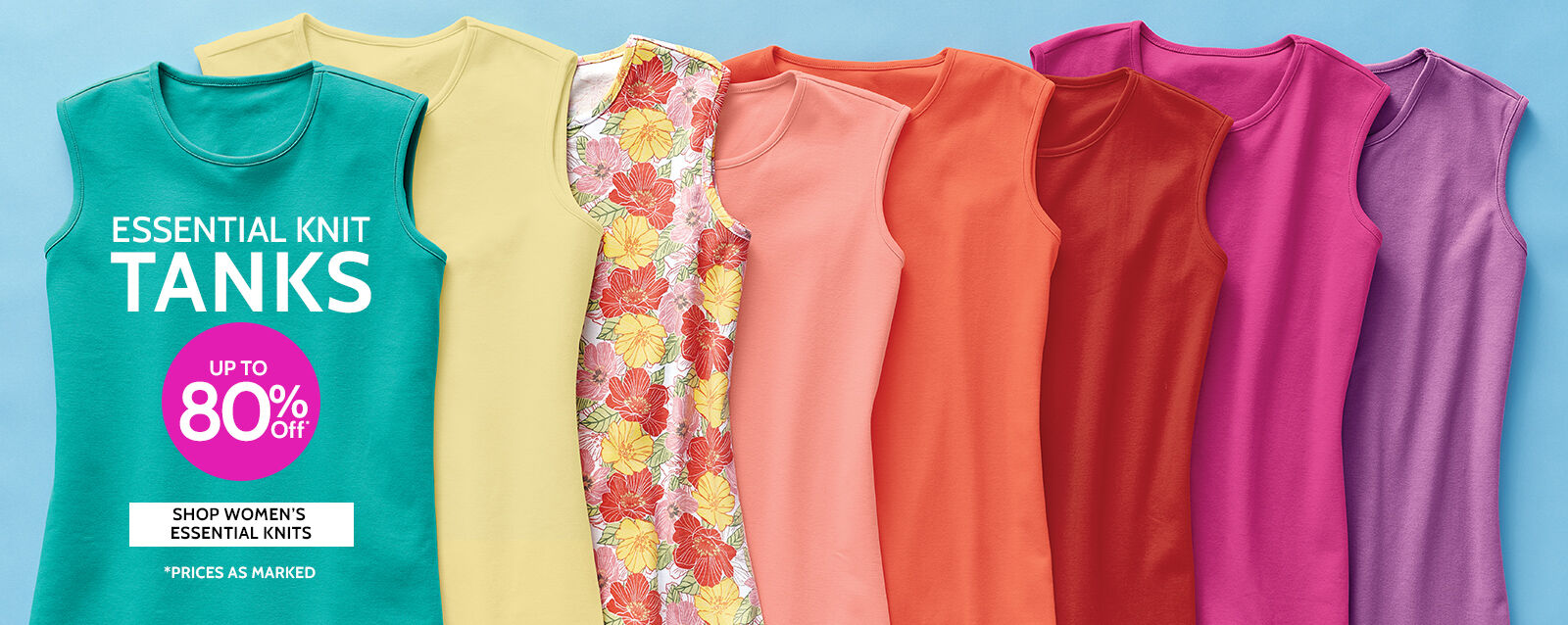 essential knit tanks up to 80% off* shop women's essential knits *prices as marked