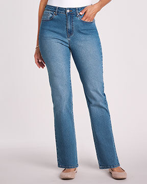 photo of bottom-half of model wearing blue jeans