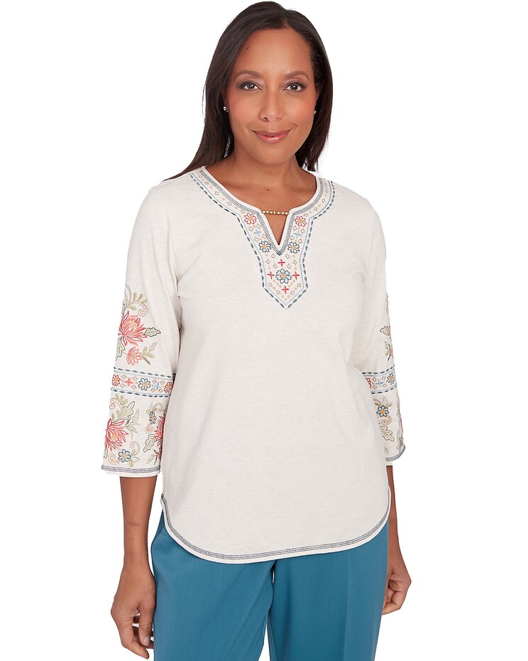 Alfred Dunner® Sedona Sky Sedona Split Neck Embroidered Top image number 1