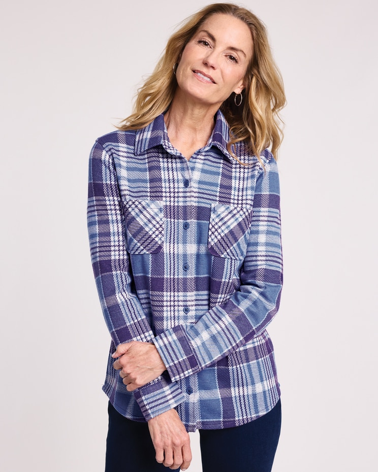 Knit Flannel Button Front Shirt image number 1