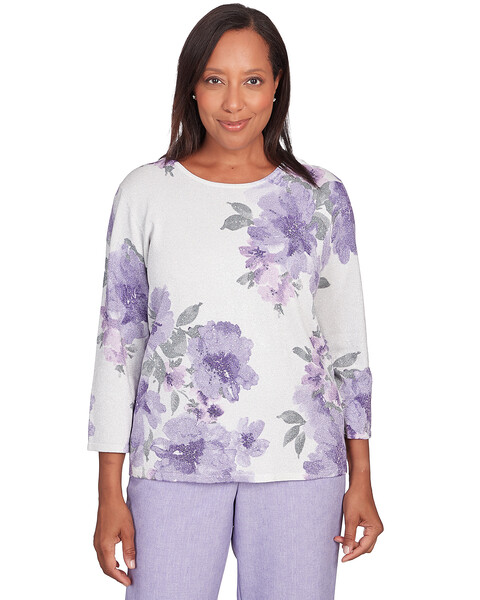 Alfred Dunner® Isn't It Romantic Shimmer Floral Crew Neck Sweater