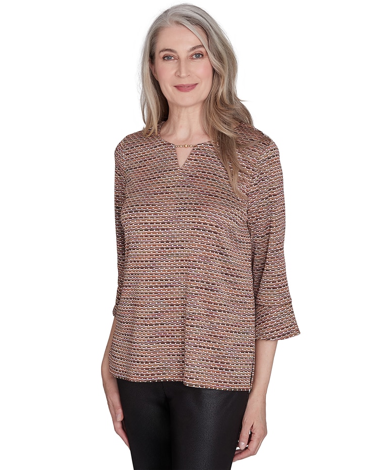 Alfred Dunner® Rue Rivoli Beaded Split Neck Space Dye Top image number 3