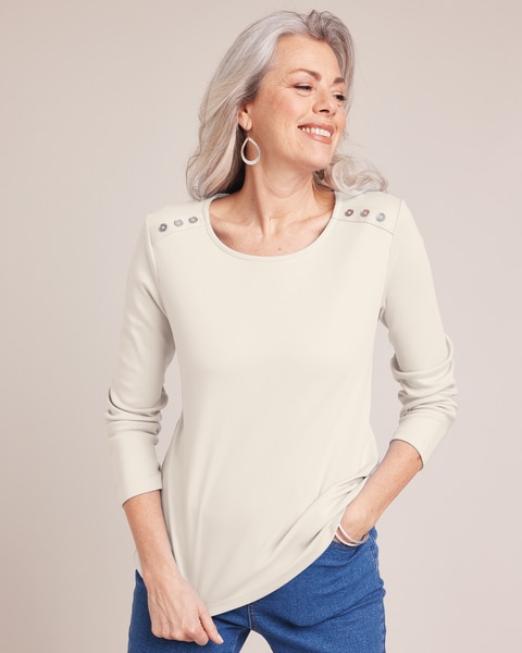 Essential Knit Long Sleeve Button Trim Top