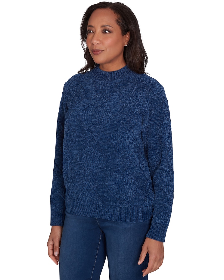 Alfred Dunner® Classics Chenille Diamond Turtleneck Sweater image number 8