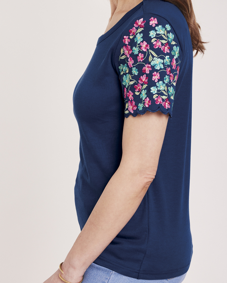 Embroidered Sleeve Knit Top image number 3