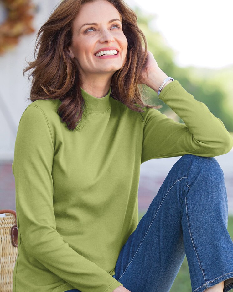 Essential Cotton Long-Sleeve Solid Mockneck image number 1