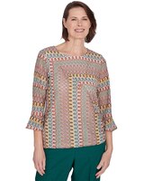 Alfred Dunner® Emerald Isle Spliced Texture Top With a Drawstring Hemline thumbnail number 1