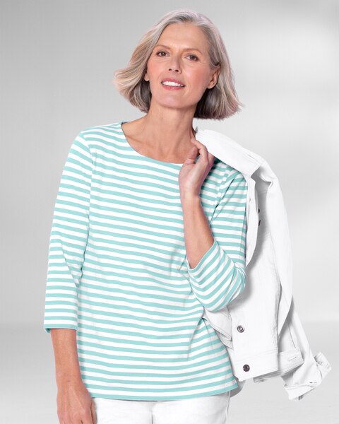 Essential Cotton Striped Three-Quarter-Sleeve Tee