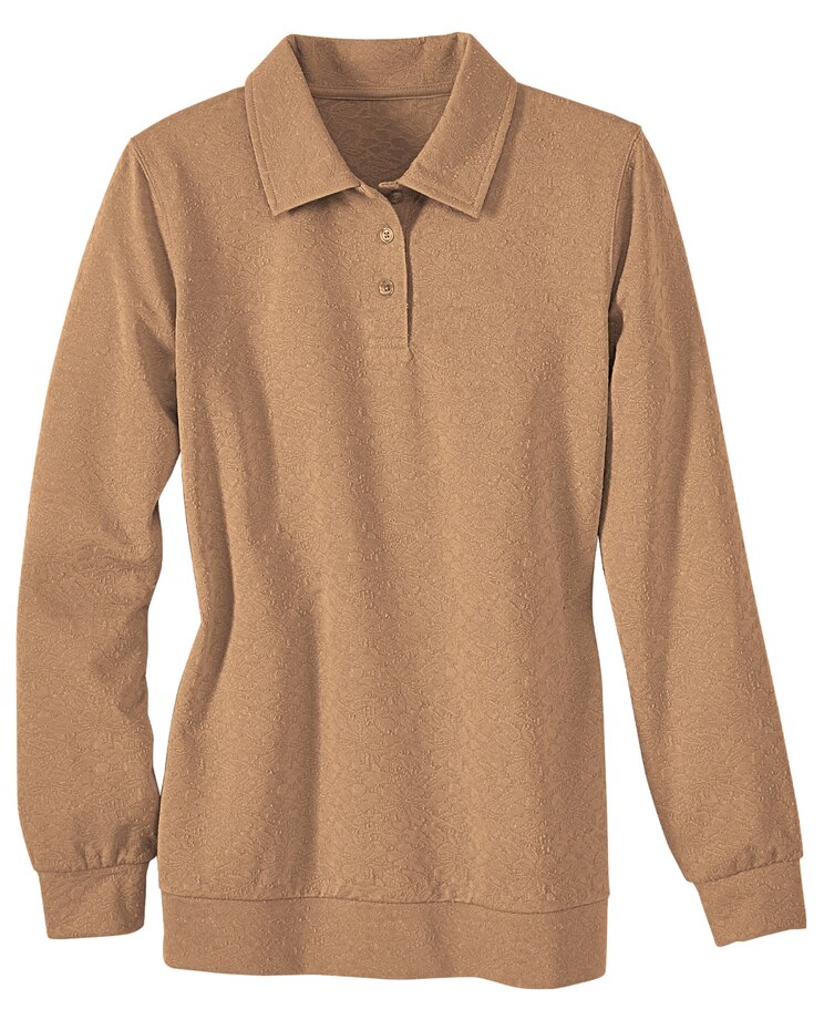 Haband Women’s Banded Bottom Textured Polo, Long Sleeves image number 1