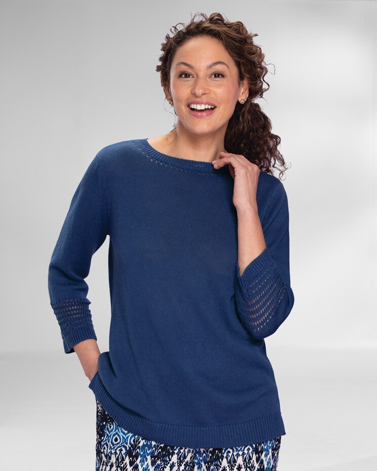 Linen/Cotton Crochet-Trim Pullover image number 1