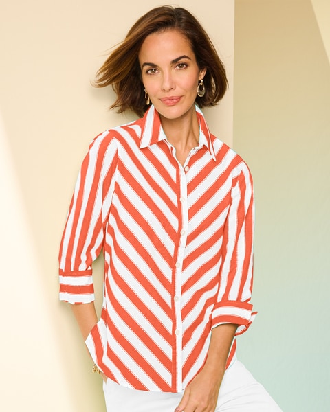3/4 Sleeve Bias Stripe Shirt