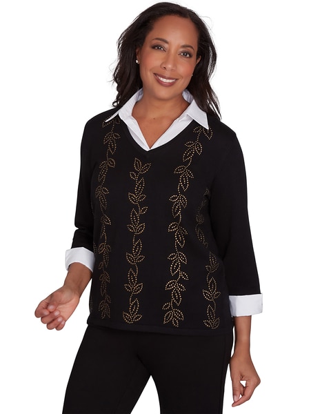 Alfred Dunner® Rue Rivoli Beaded Embroidered Cozy Two in One Top