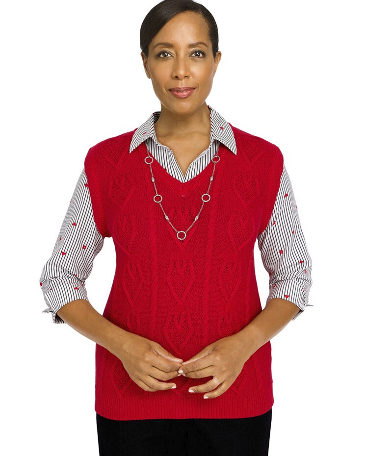 Alfred Dunner® Checking In Cable Vest Sweater image number 1