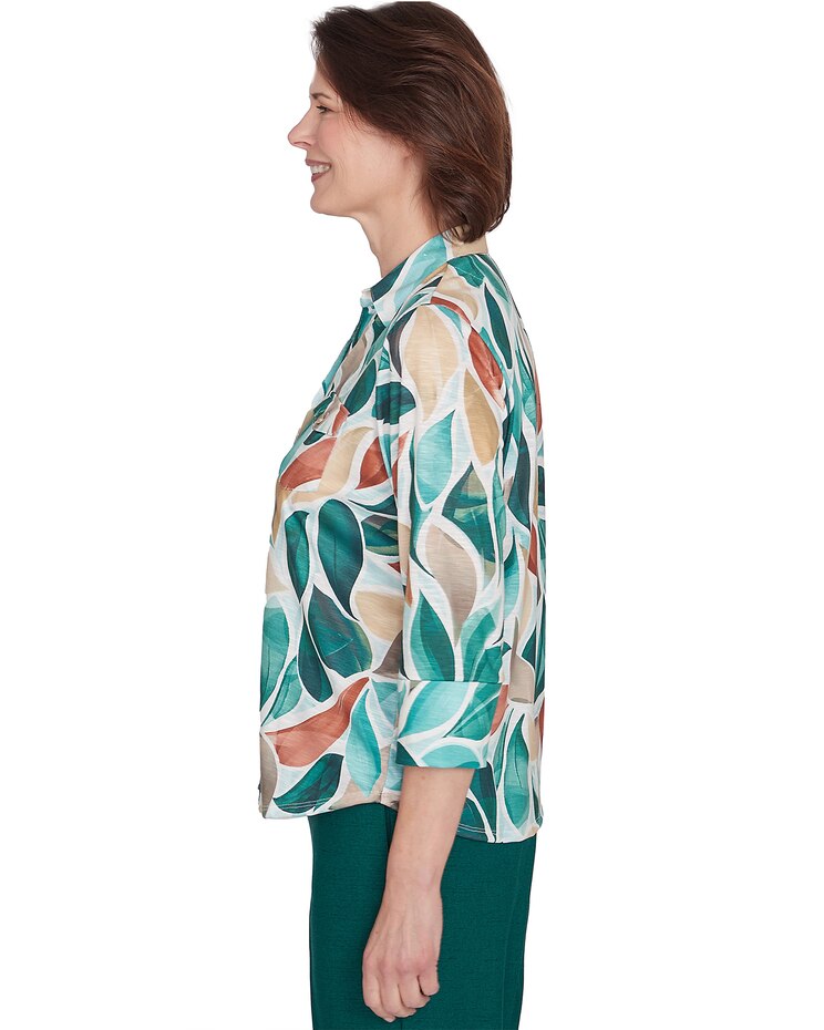 Alfred Dunner® Emerald Isle Abstract Leaf Top with Bell Sleeves image number 4