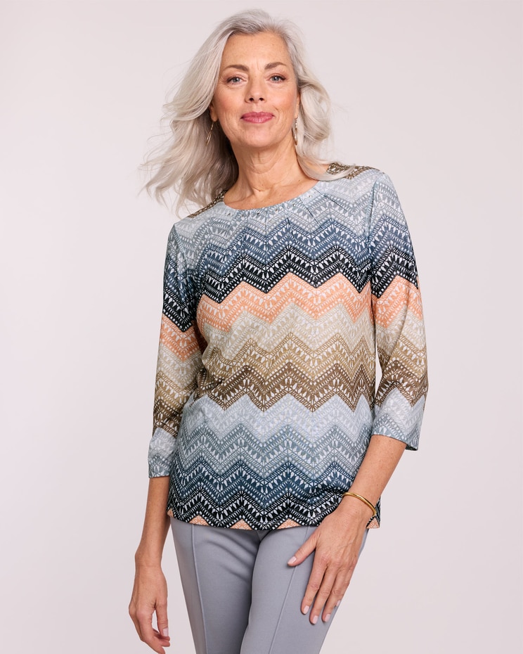 Alfred Dunner® Classic Ombre Lacy Chevron Top image number 1