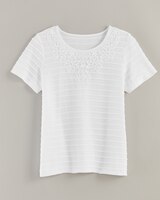 Alfred Dunner® Stripe Lace Yoke Top thumbnail number 1