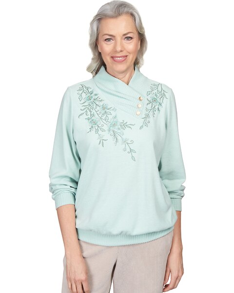 Alfred Dunner® St.Moritz Embroidered Envelope Neck Sweatshirt