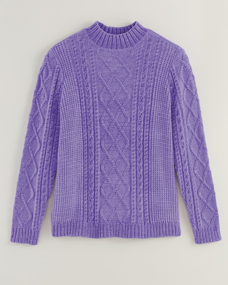 Chenille Mock Neck Cable Sweater image number 3