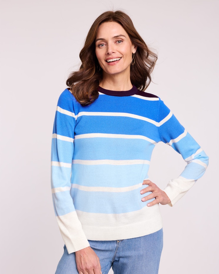 Cashmere-Like Striped Crewneck Sweater image number 2