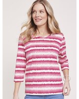 Essential Knit Three-Quarter Sleeve Watercolor Stripe Tee thumbnail number 1
