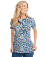 Print Short Sleeve Pointelle Henley Top thumbnail number 1