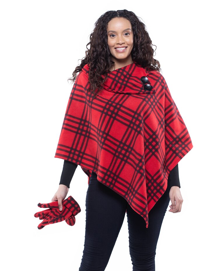 Printed Fleece Poncho and Glove Set image number 1