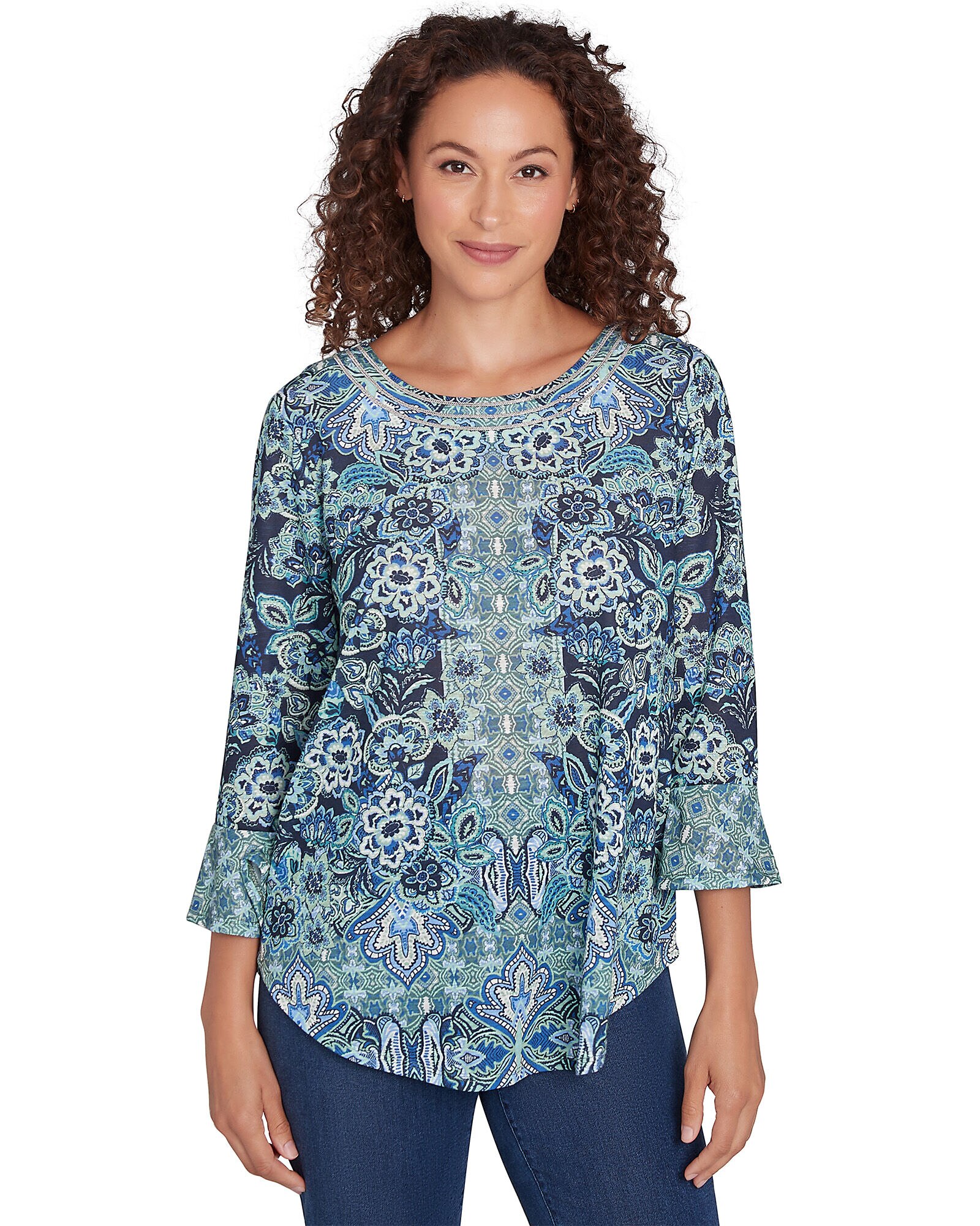 Ruby Rd Paisley Patch Knit Decorative Top