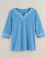Essential Knit Embroidered V-Notch Top thumbnail number 4