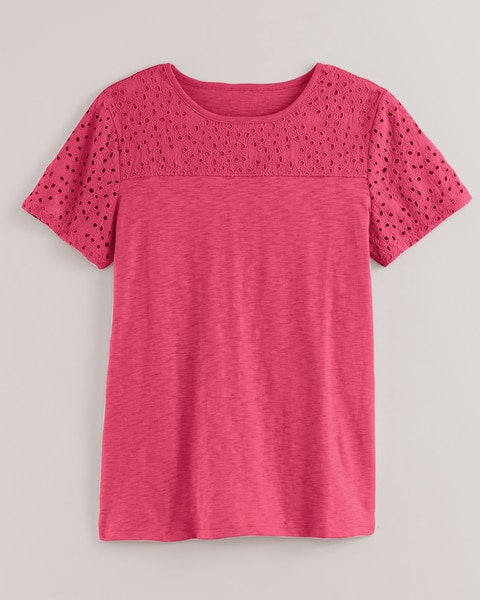 Slub Knit Eyelet Yoke Top