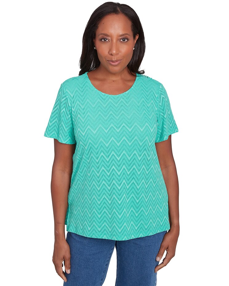 Alfred Dunner® Classics Textured Chevron Lace Back Tee image number 1