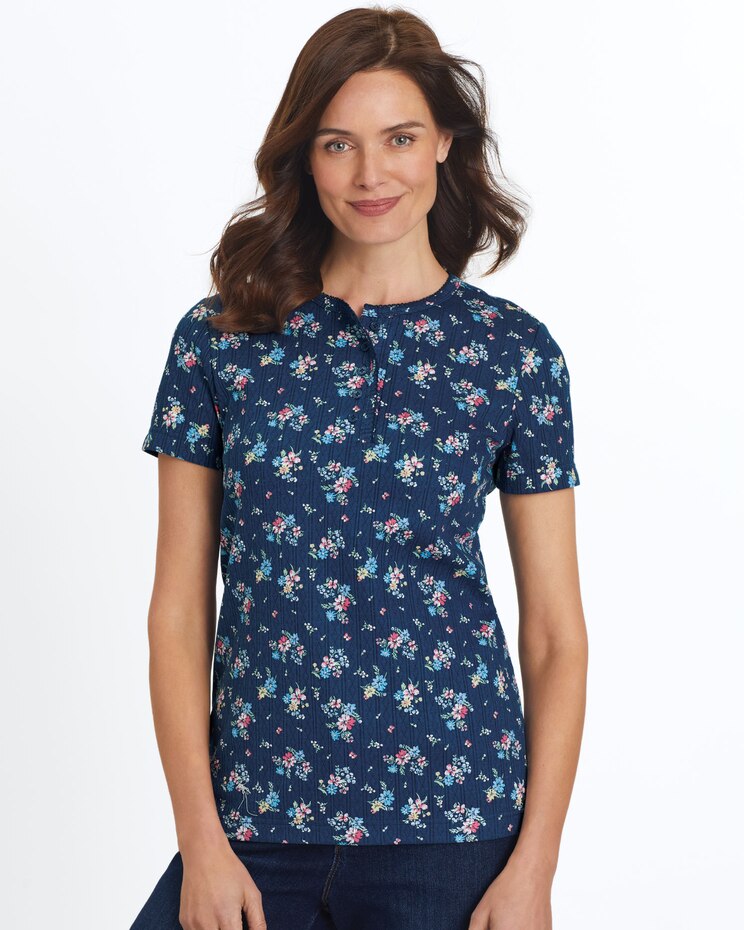 Short-Sleeve Pointelle Henley Top image number 1