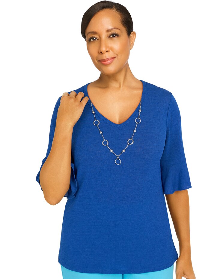Alfred Dunner® Cool Vibrations Soft Fit Three Quarter Sleeve Top with Detachable Necklace image number 1