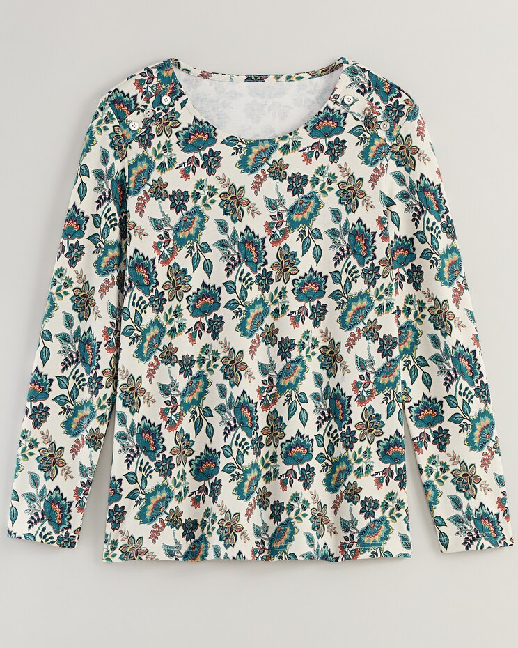 Essential Knit Long Sleeve Button Trim Top image number 1