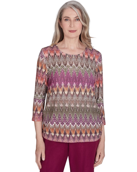 Alfred Dunner® Wine Country Chevron Textured Crew Neck Top
