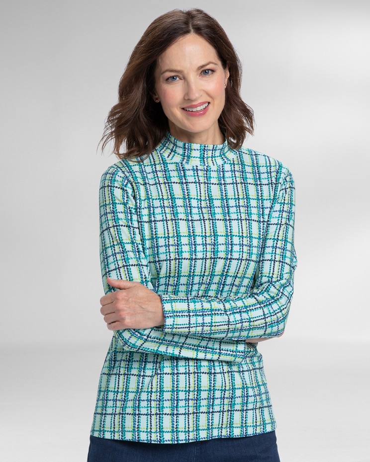 Essential Cotton Highland Plaid Mockneck Tee image number 1