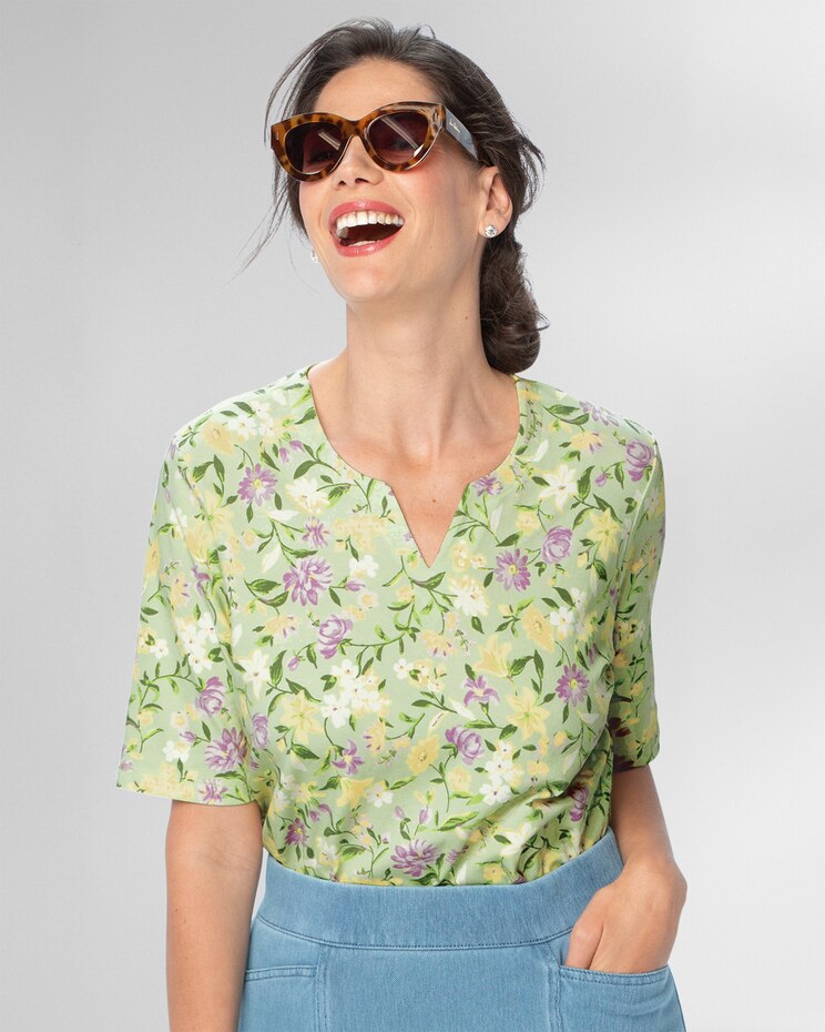 Prima™ Cotton Springtime Floral Notch-Neck Tee image number 1