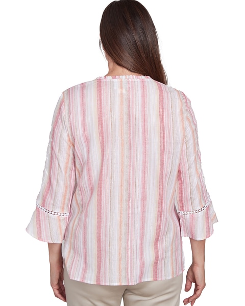 Alfred Dunner® Coming Up Roses Striped Button Down Embroidered Sleeve Top