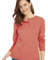 Long Sleeve Pointelle Henley Top thumbnail number 1