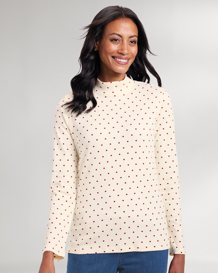 Essential Cotton Dot-Print Mockneck Tee image number 1