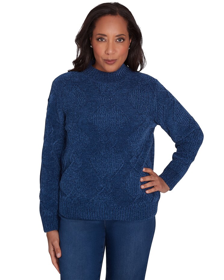 Alfred Dunner® Classics Chenille Diamond Turtleneck Sweater image number 1