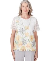 Alfred Dunner® Charleston Short Sleeve Floral Lace Top With Detachable Necklace thumbnail number 1