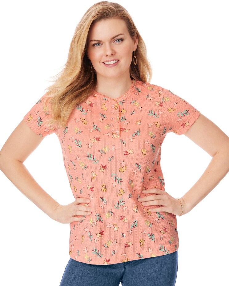 Short-Sleeve Pointelle Henley Top image number 2