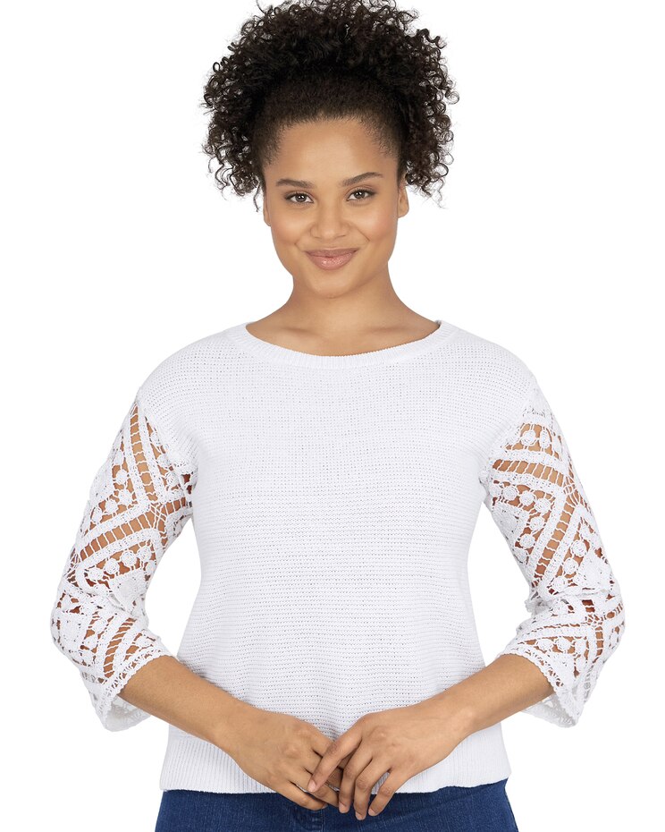 Ruby Rd® Pacific Muse Novelty Lace Sleeves Sweater image number 1