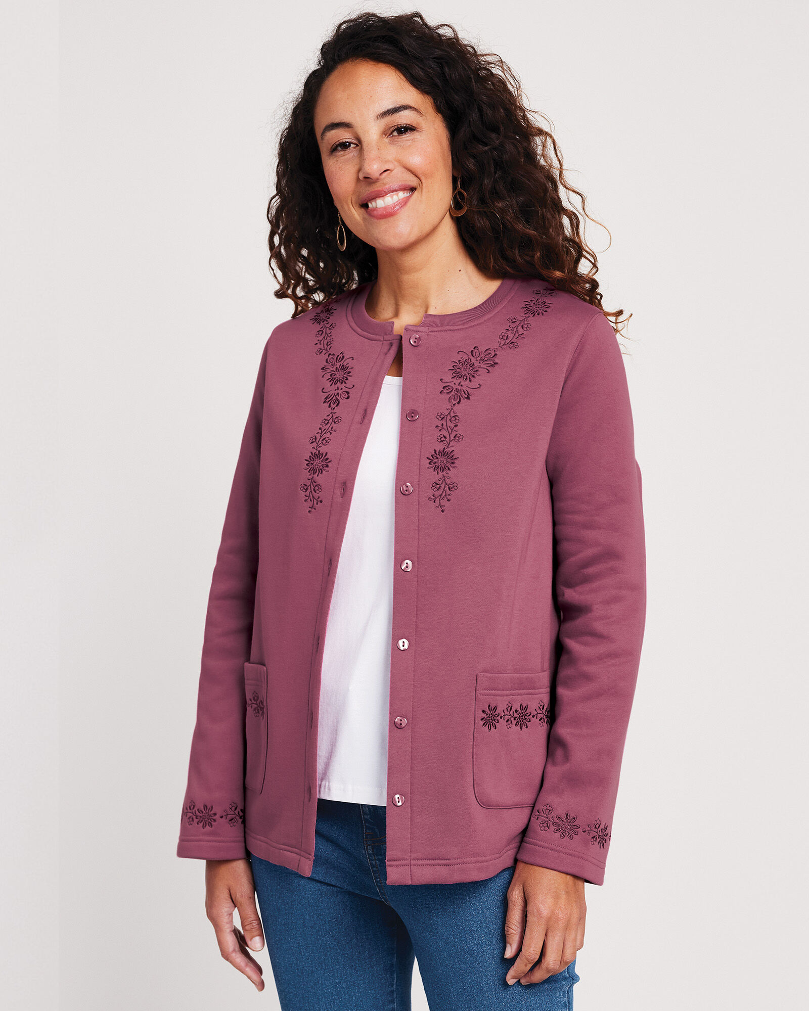 Embroidered Fleece Cardigan