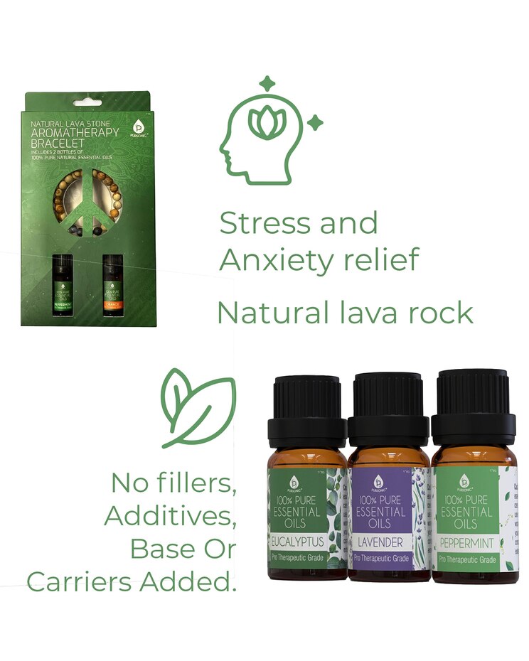 Pursonic Aromatherapy Bliss Set: Lava Stone Bracelet with 100% Pure Essential Oils image number 2