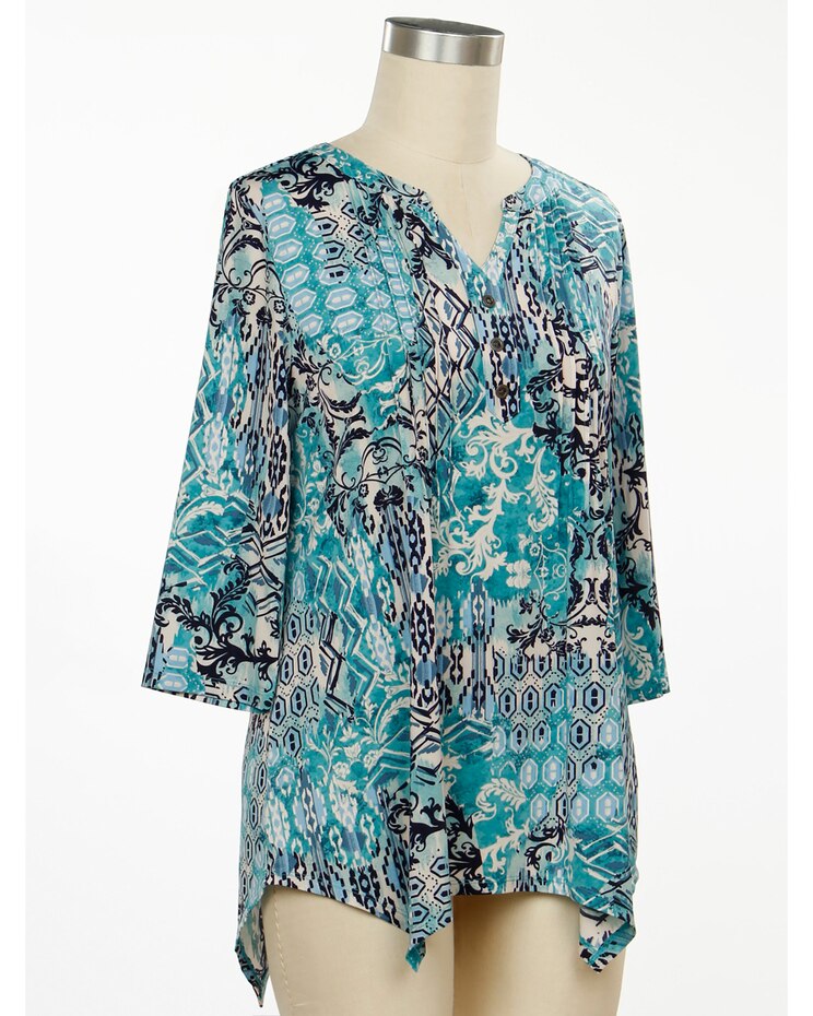 Links Denim Believer 3/4 Sleeve Patch Print Top image number 1