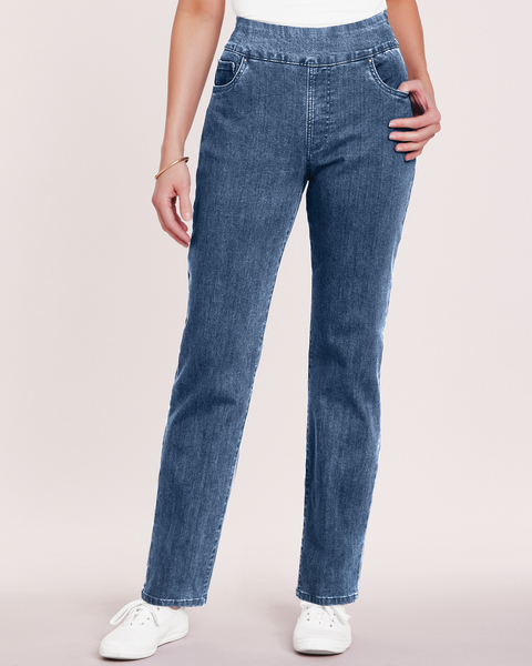 DenimEase Flat-Waist Pull-On Jeans