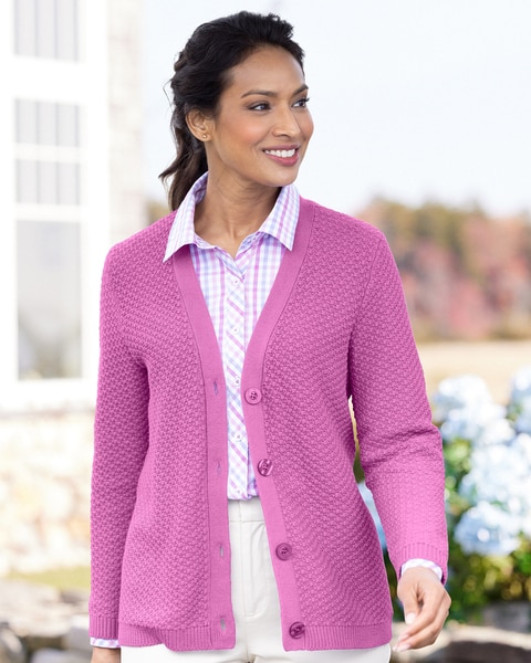 Cotton Tuckstitch V-Neck Cardigan